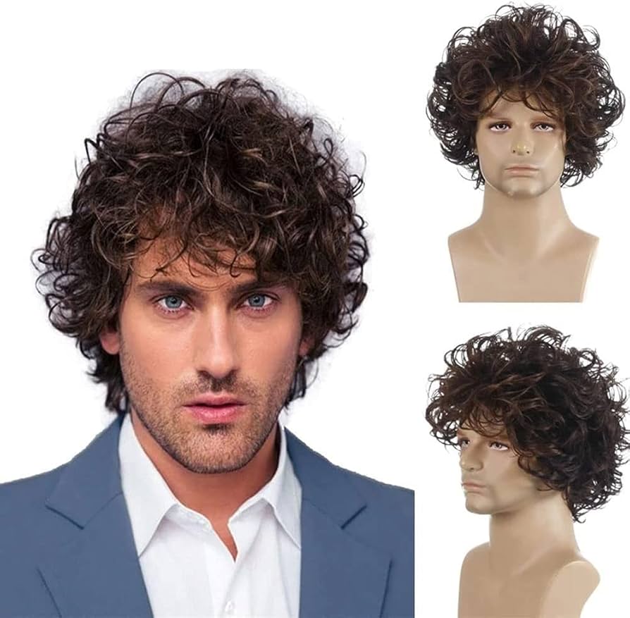 Amazon.co.jp: メンズショートカーリーブラウンウィッグ、ショート