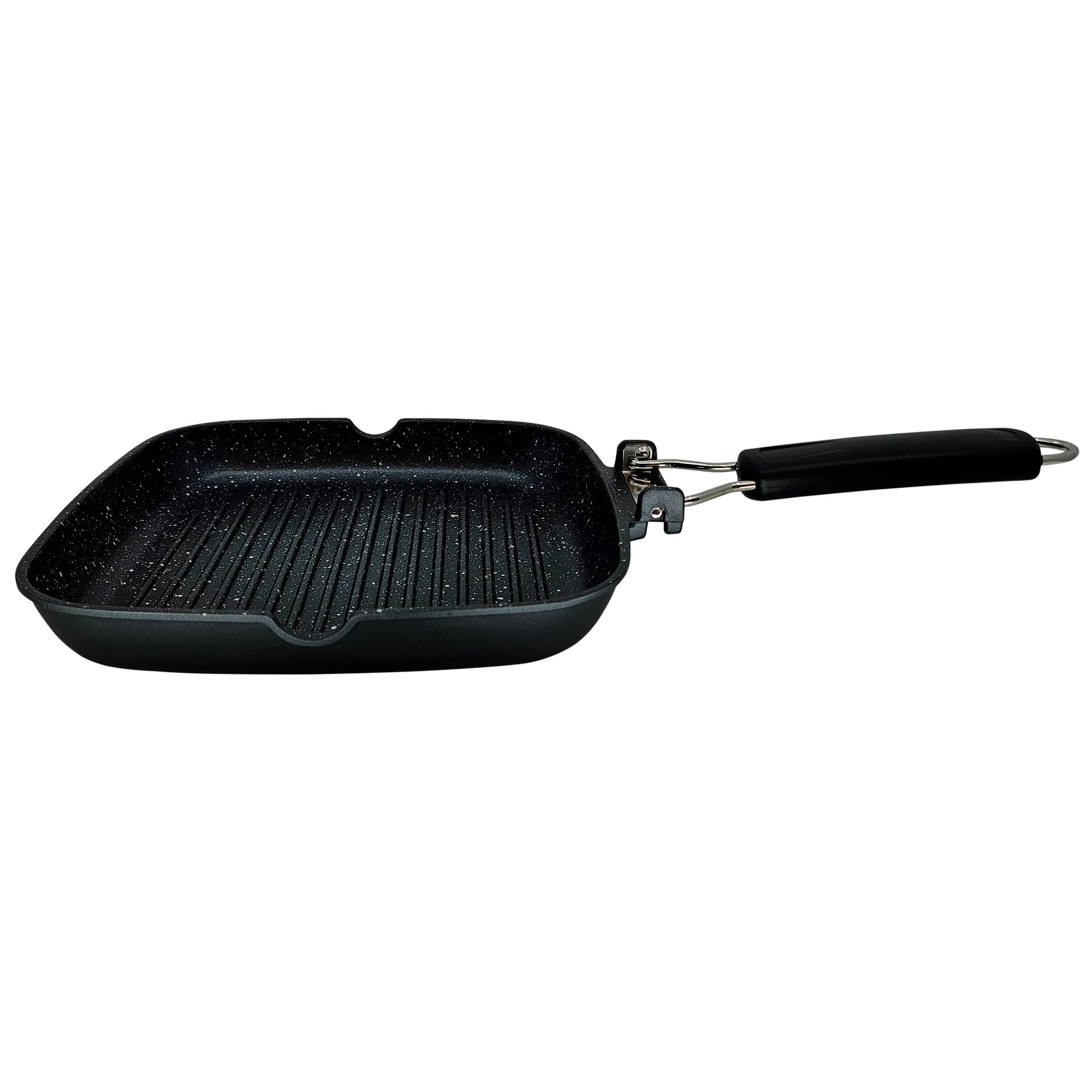 Briebe Black Titanium Grill à rayures, induction, antiadhésif titane, poêle à frire en fonte d'aluminium sans PFOA, manche pliable, vitrocéramique, gaz, 20 x 20 cm