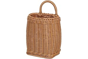 Hanging Woven Storage Basket with Artificial Flowers