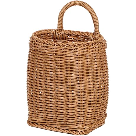 Hanging Woven Storage Basket with Artificial Flowers