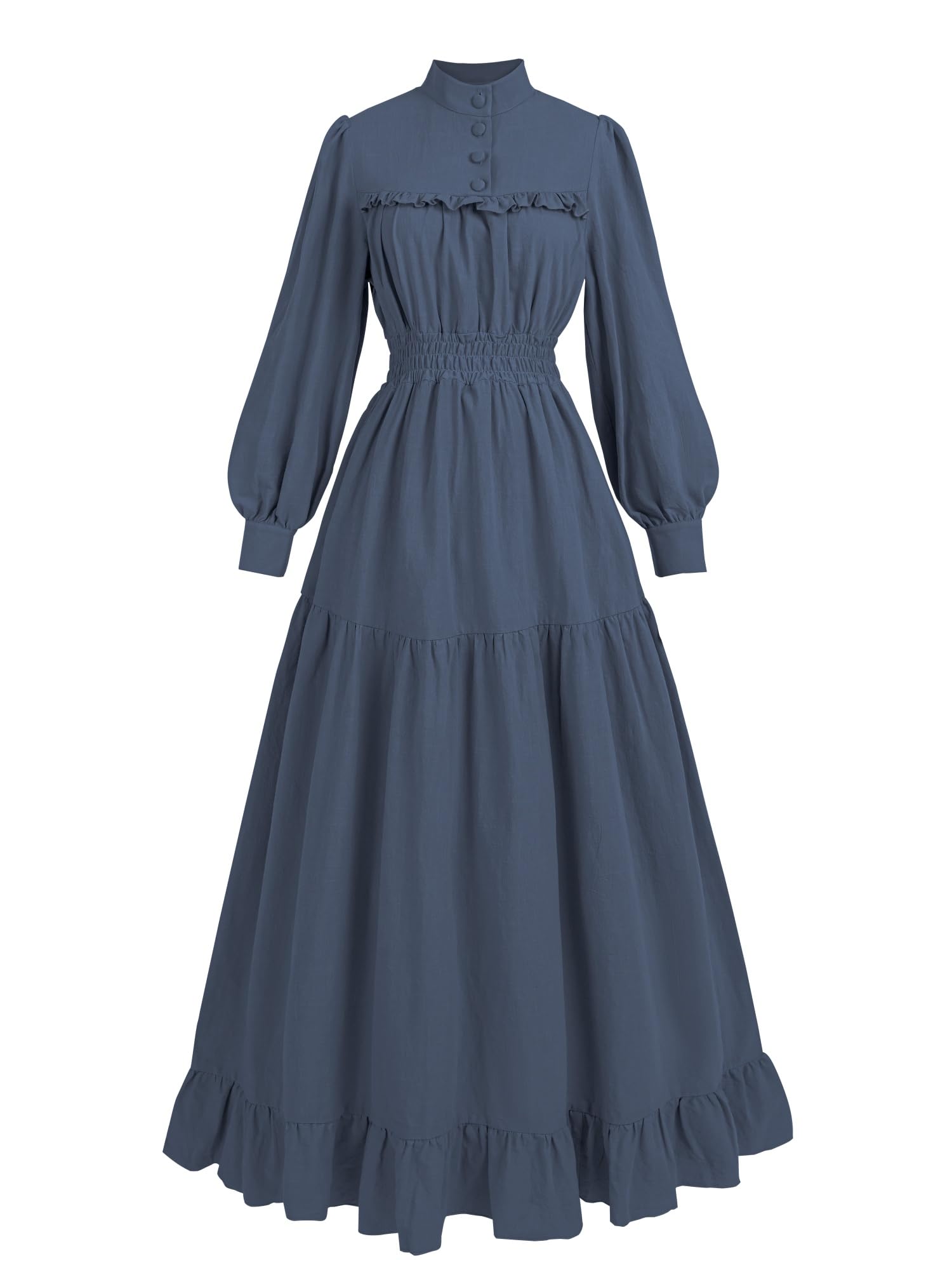 NSPSTT Victorian Dress for Women Long Sleeve Medieval Dresses Women's Victorian Vintage Cotton Long Sleeve Dress Renaissance Costume Witch Dresses, Deep Blue, L