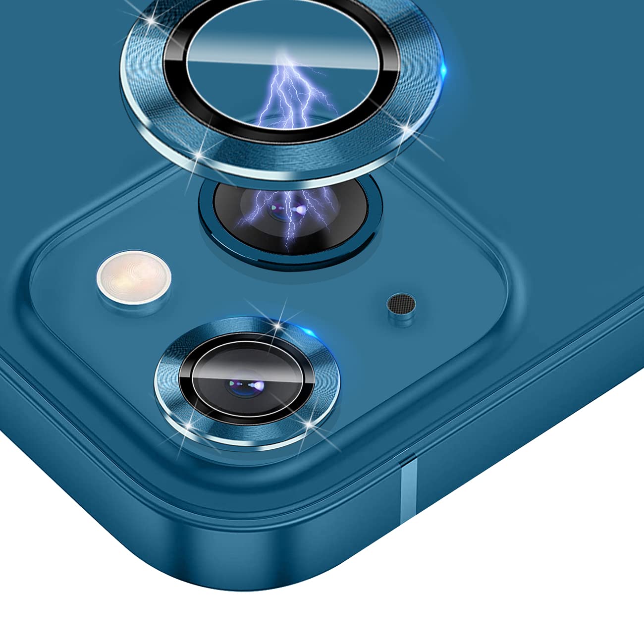 JOLOJO Camera Lens Protector Compatible with iPhone 13/13mini Tempered Glass,Ultra Clear[Case Friendly][Anti-Scratch] Shatter/Water/Fog-Proof Metal Ring Cover(Set of 3)-Blue