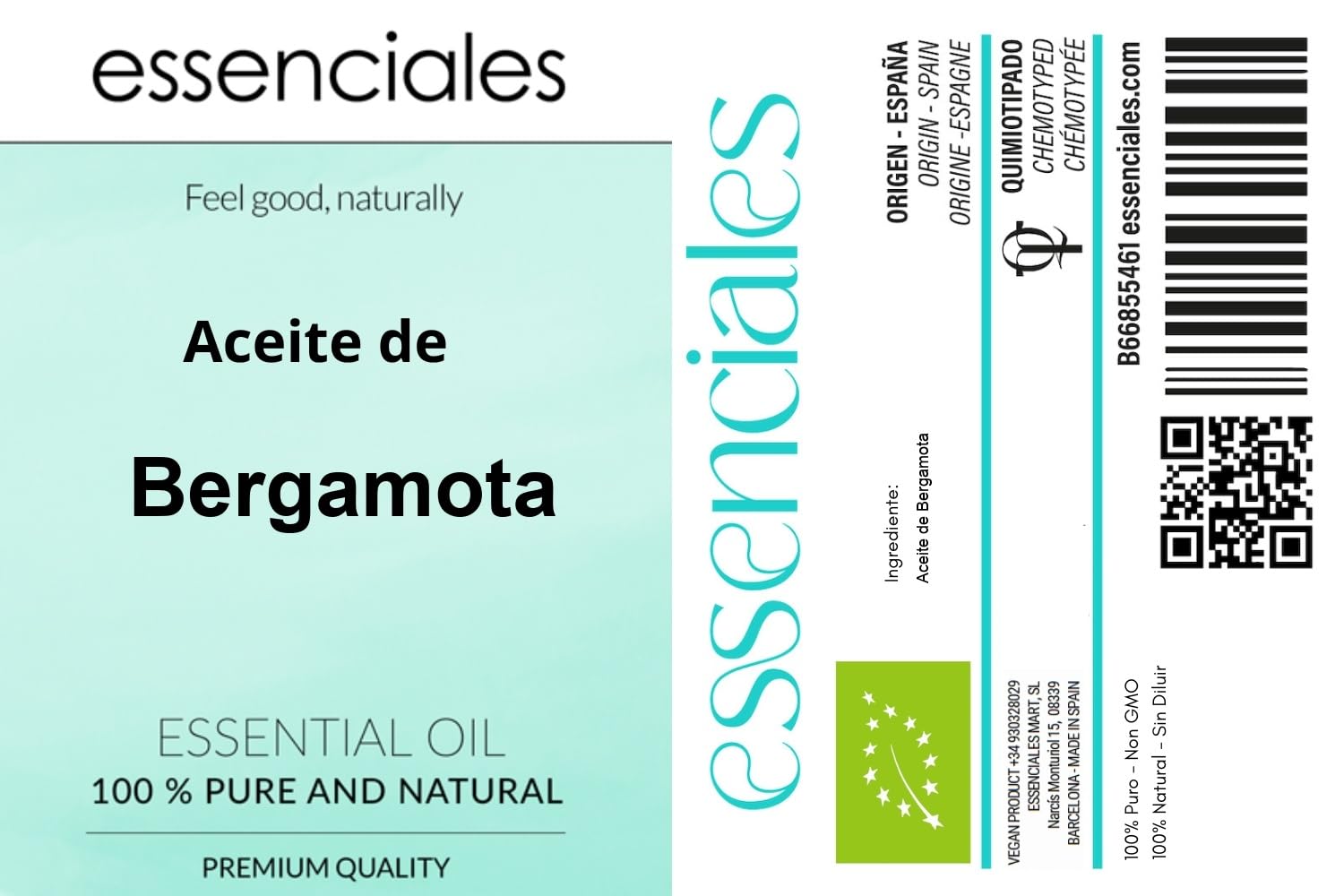 ESSENCIALES Aceite Esencial de Bergamota 500 ml – 100% Puro y Natural – Aroma Cítrico Refrescante – Ideal para Difusor y Aromaterapia