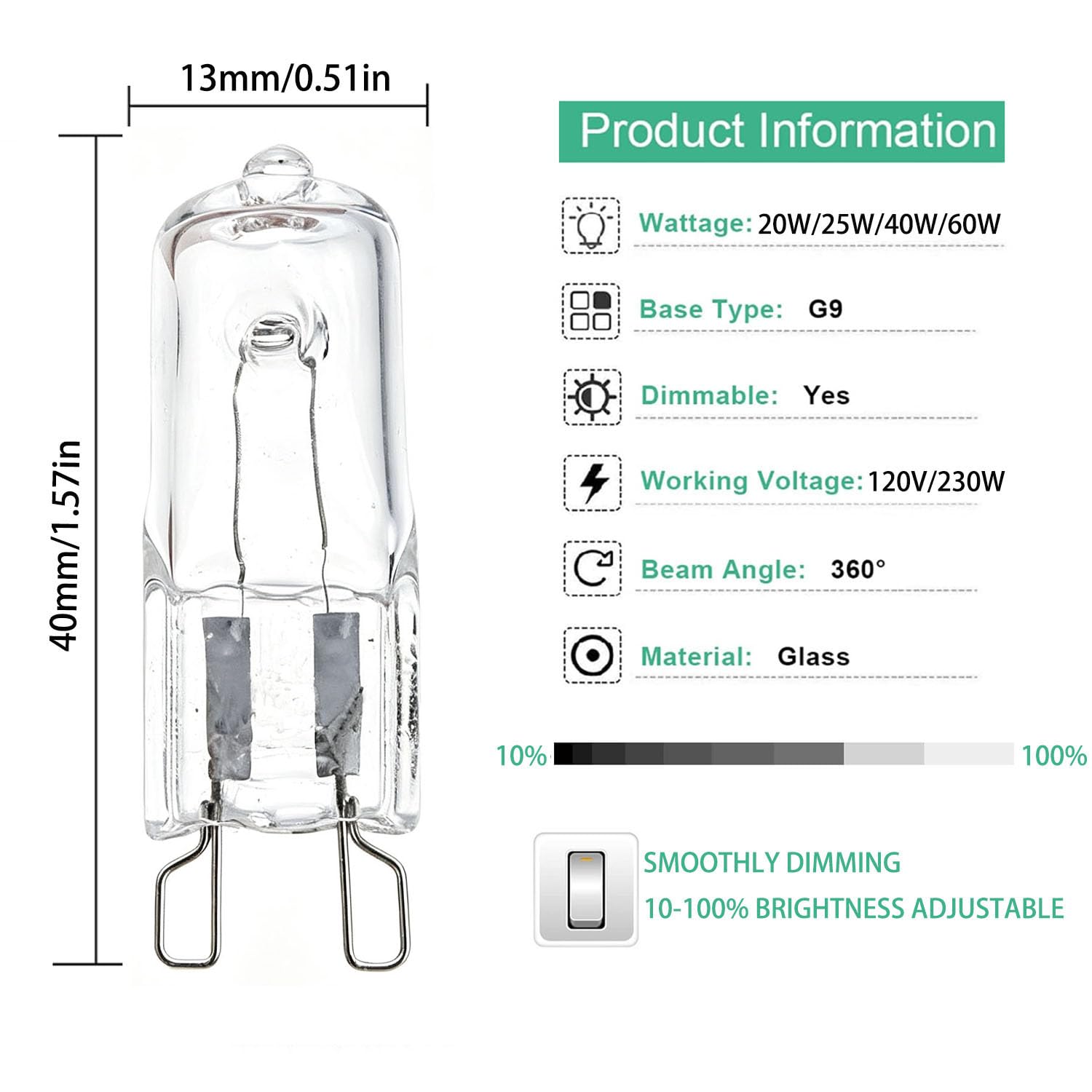 20PCS G9 Halogen Birne 230V 25W G9 Stiftsockel Lampe 2800K für Dunstabzugshaube und Mikrowelle