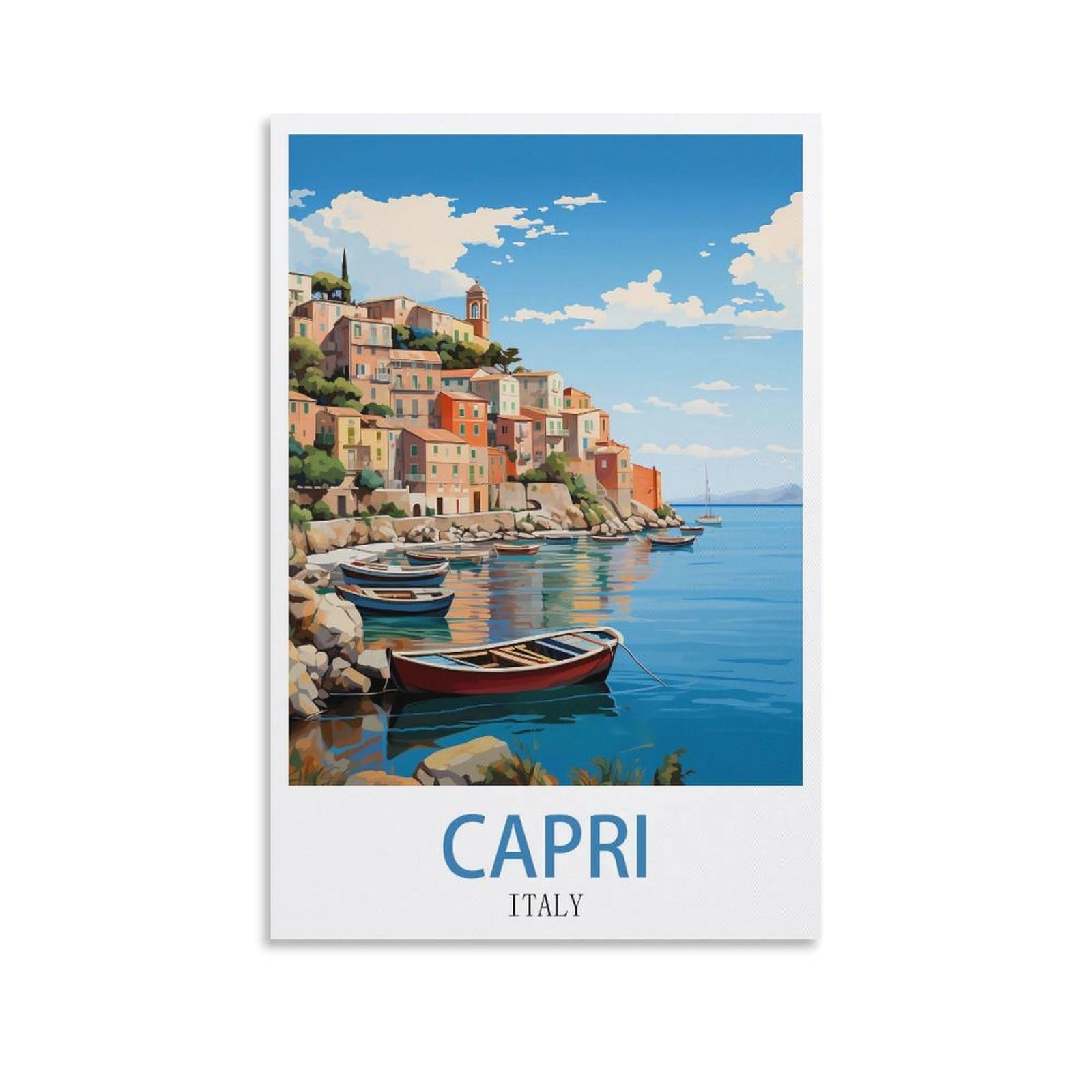 CNAHEIZ Capri Coast Italy Vintage Travel Posters Lake 08x12inch(20x30cm) Canvas Wall Art Print Painting for Wall Decor Living Room Bedroom