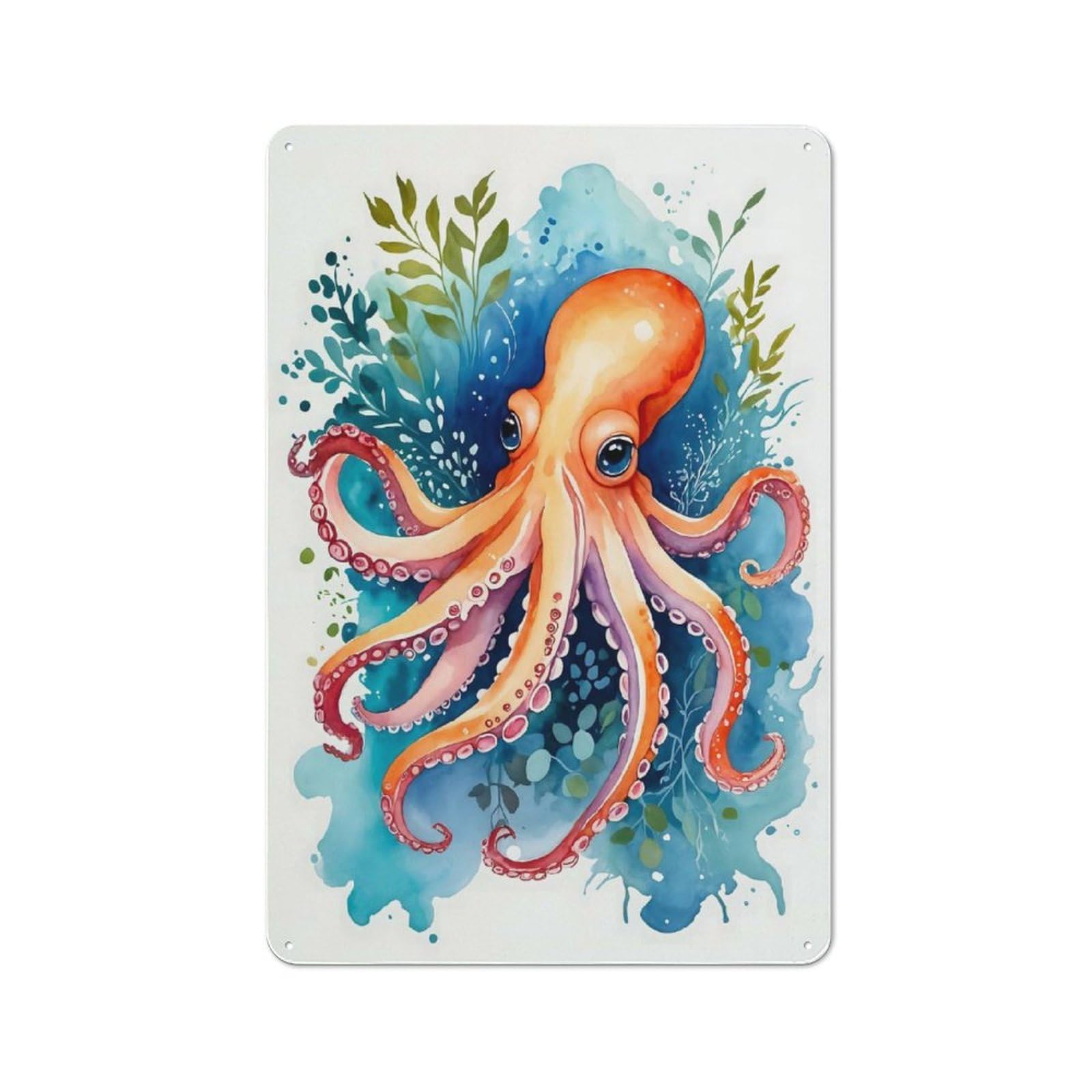 Industrial Octopus Watercolor Retro Metal Sign 30x20cm, Shed Wall Plaque for Garage, Workshop, Shed Or Utility Room
