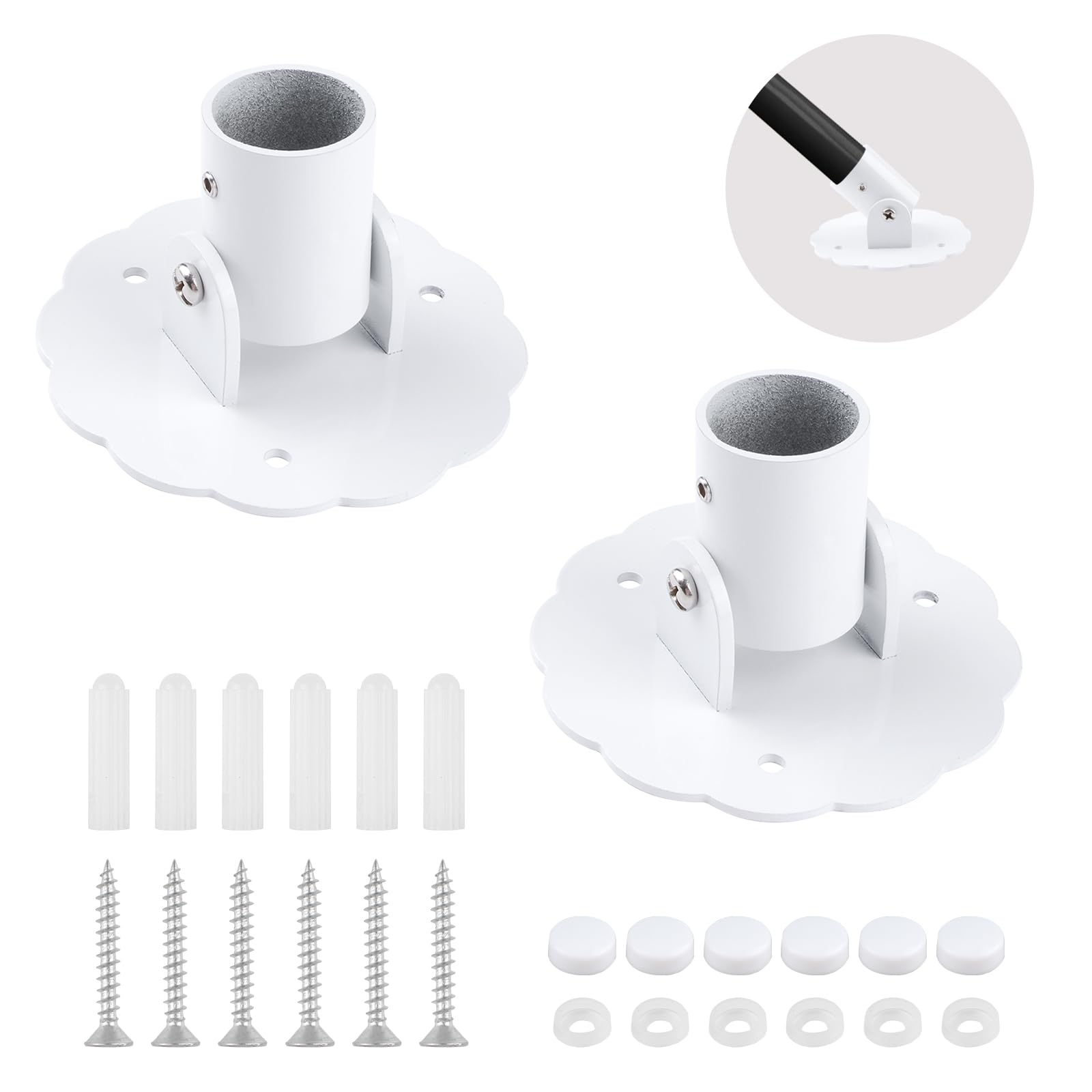 UFURMATE Flower-Shape Shower Curtain Rod Bracket, 2Pcs Telescopic Metal Shower Drape Rod Swivel Flange Curtain Pole Wall-Mount Bracket (White,26mm) — image 1