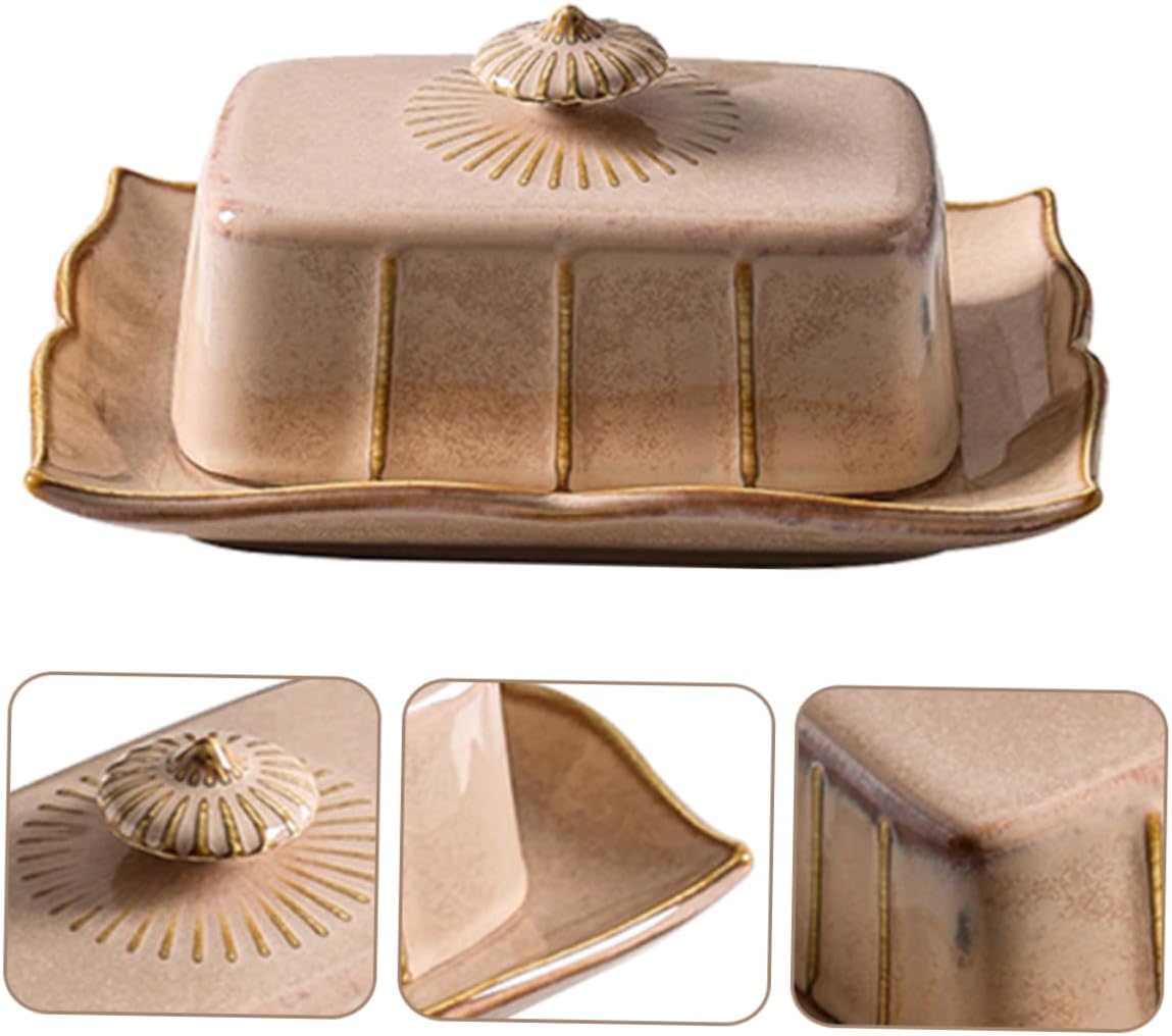 Ceramic Butter Container with Chic Design and Sturdy Construction Practical Food Serving Dish for Butter Cheese Cakes and Desserts for Kitchen and Home Use