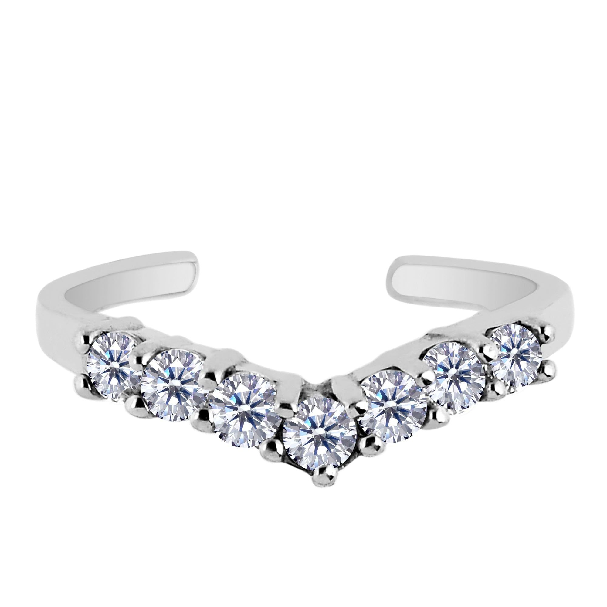 Anello regolabile in argento Sterling a forma di V con zirconia cubica