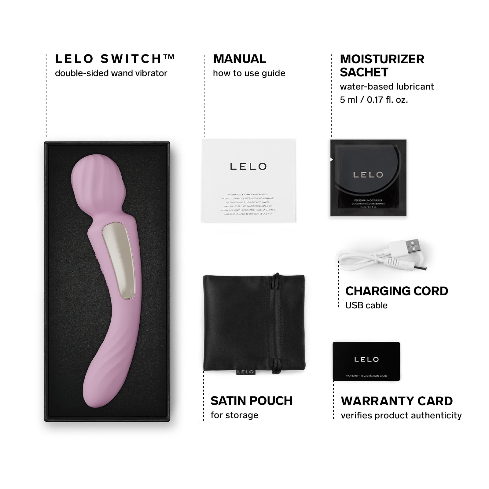 LELO SWITCH, Masajeador Varita Femenino de Dos Extremos, Vibrador doble con Conexion por Bluetooth y 12 Modos de Placer, Dildo Vibrador, Vibradores (Soft Pink)