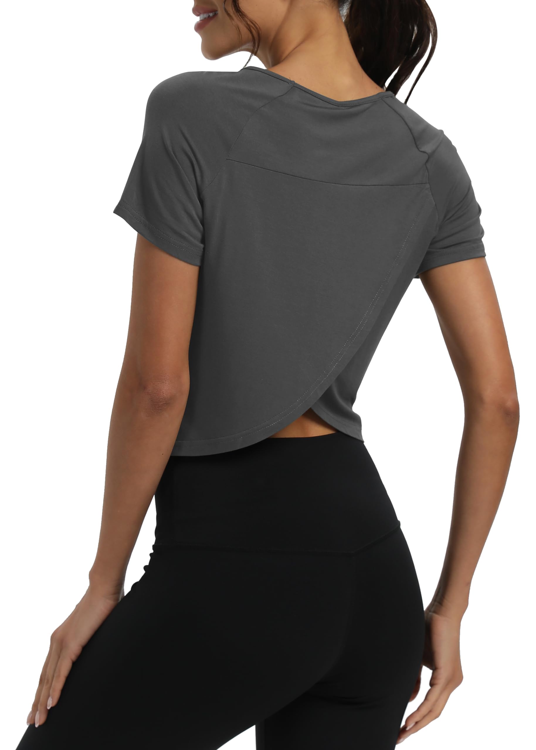Mippo Camisetas de entrenamiento para mujer, recortadas, espalda dividida, atlética, gimnasio, ejercicio, ajuste holgado