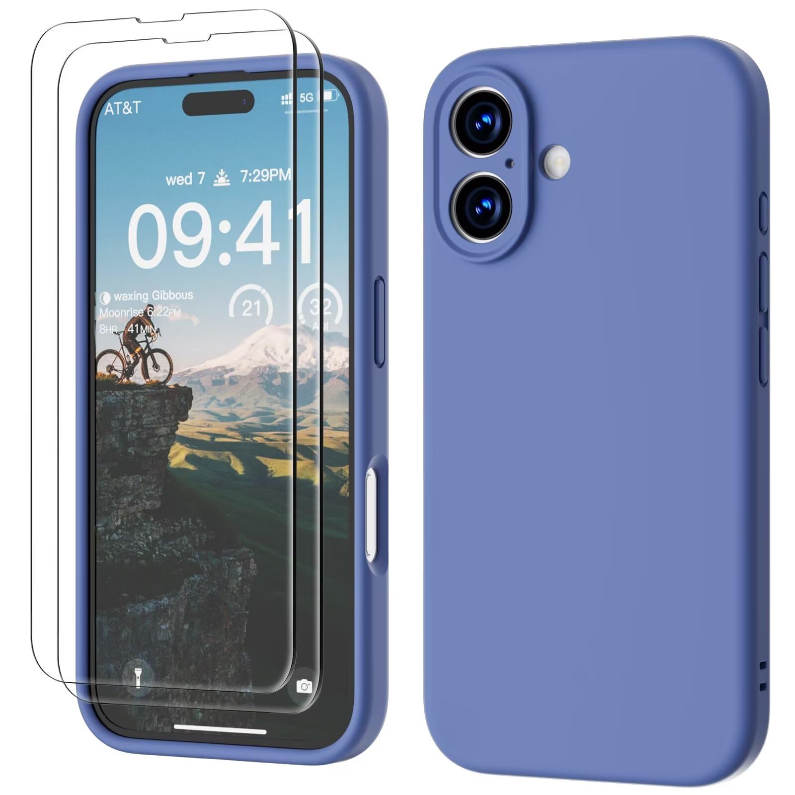 GOODVISH 3 in 1 Silicone Cover per iPhone 16 6.1", Custodia con 2 Pellicola Vetro Temperato [Protezione Fotocamera] 360° Protezione Anticaduta Case per Cellulare Antiurto Resistente, Blu