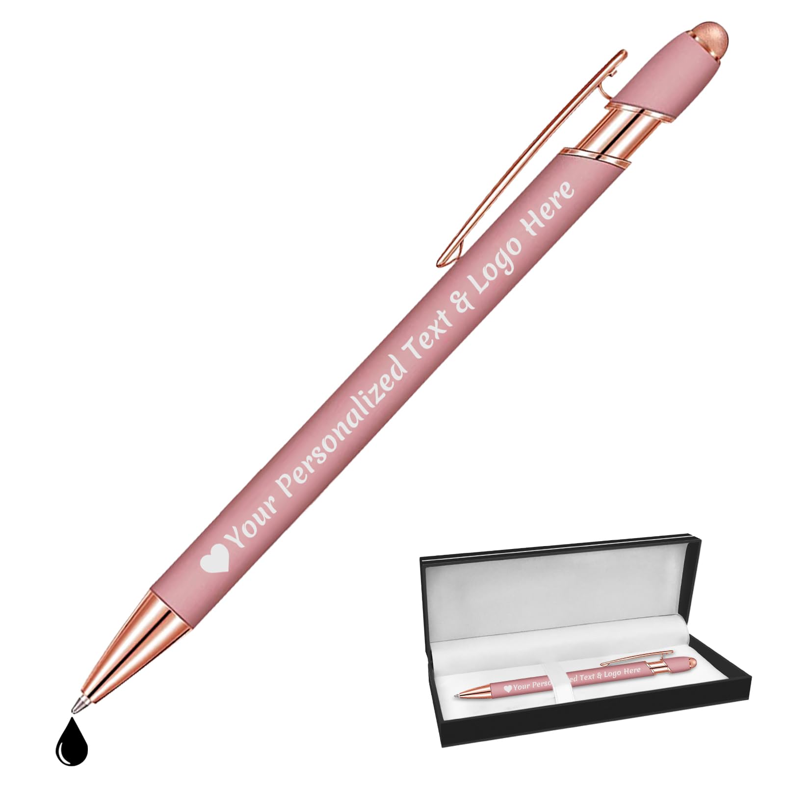 STREADVE Personalised Pen Add Your Own Logo Name Pens Engraved Customised Ballpoint Pen Writing Stylus Pen Custom Wedding Birthday Women Gift Unique Present, Rose Gold — image 1