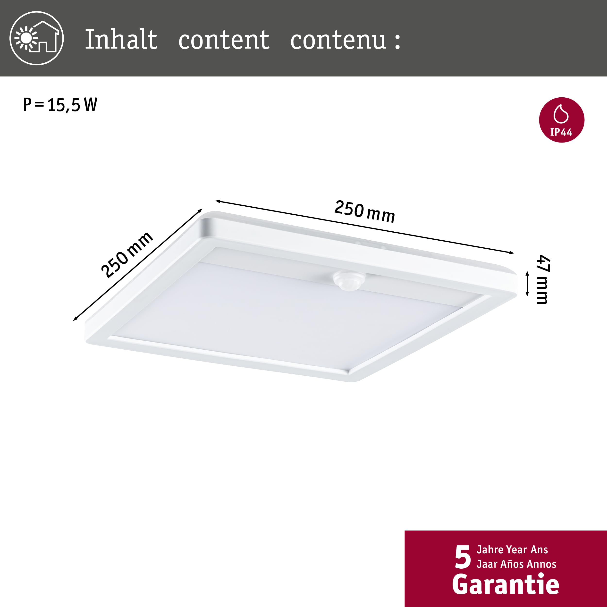 Paulmann Lamina LED Außenleuchte Panel IP44 eckig 14,5W Warmweiß 3000K
