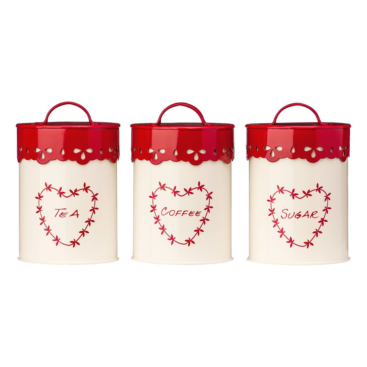 Anglaise Jars Tea Coffee And Sugar Canister Set Cream And Red