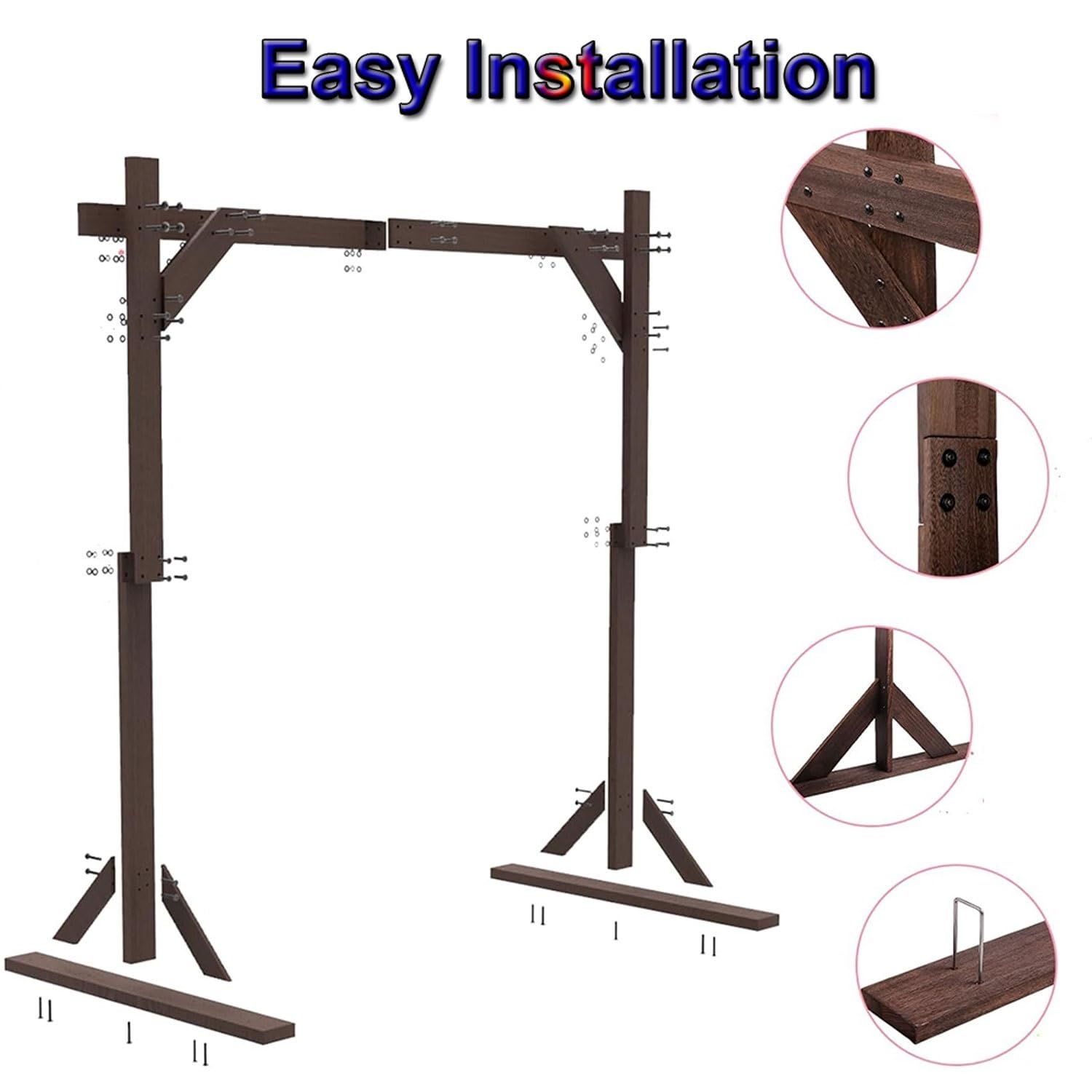Hochzeitsbogen aus Holz Quadrat Hochzeit Hintergrund Holz Blume Arbor Stand Traubogen mit Basis,für Hochzeit Rasen,Garten,eckig,Fotokabine Hintergrundständer,Garten Decoration