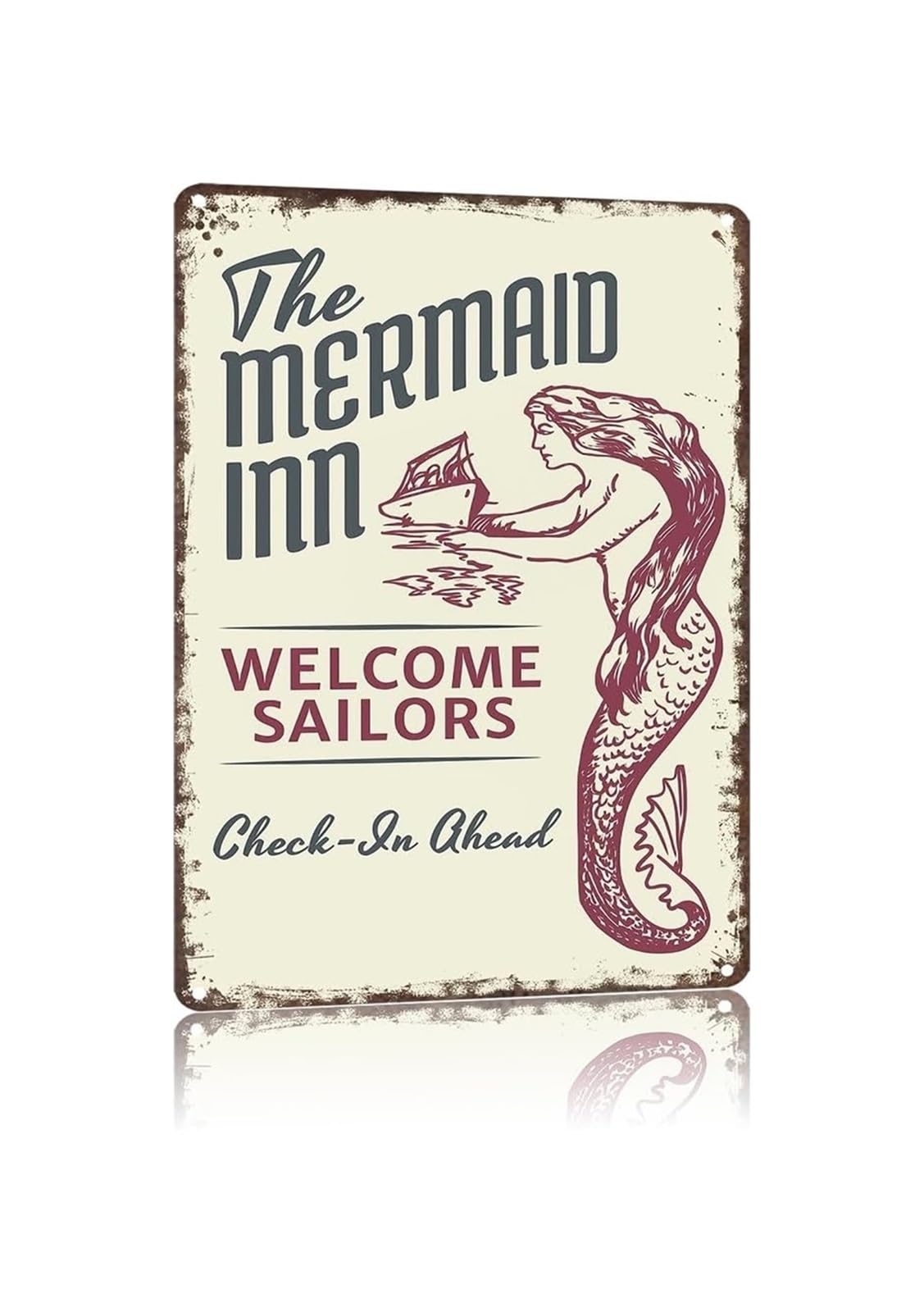 HSMXNEONJB Funny Retro Mermaid Inn Metal Wall-Art Tin Sign for Decorating Bar Cafe Garage Man Cave Porch Yard 8 X 12 inch