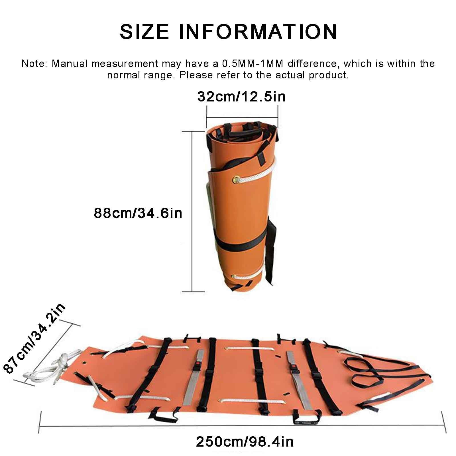 Nosze rolkowe, przenośne nosze składane, wielofunkcyjne nosze ratownicze, udźwig 200 kg/440 funtów, lekkie, do ratownictwa medycznego, karetki pogotowia, Orange