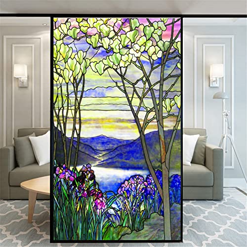 Xijier Privacy Window Film - Forest Painting Decorative Frosted Glass Covering 65x130cm(25.6