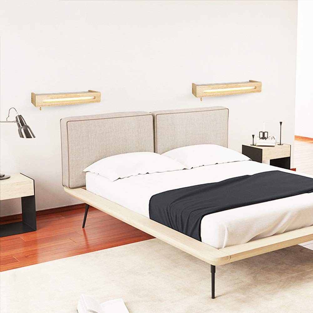 Kinkiety LED z włącznikiem pociąganym, lampa łazienkowa, lustro, 6W/8W, drewno, ciepłe, kreatywne, sypialniane, stolik nocny do salonu, biura, interesujące (ciepłe światło, 45 cm, 6 W)
