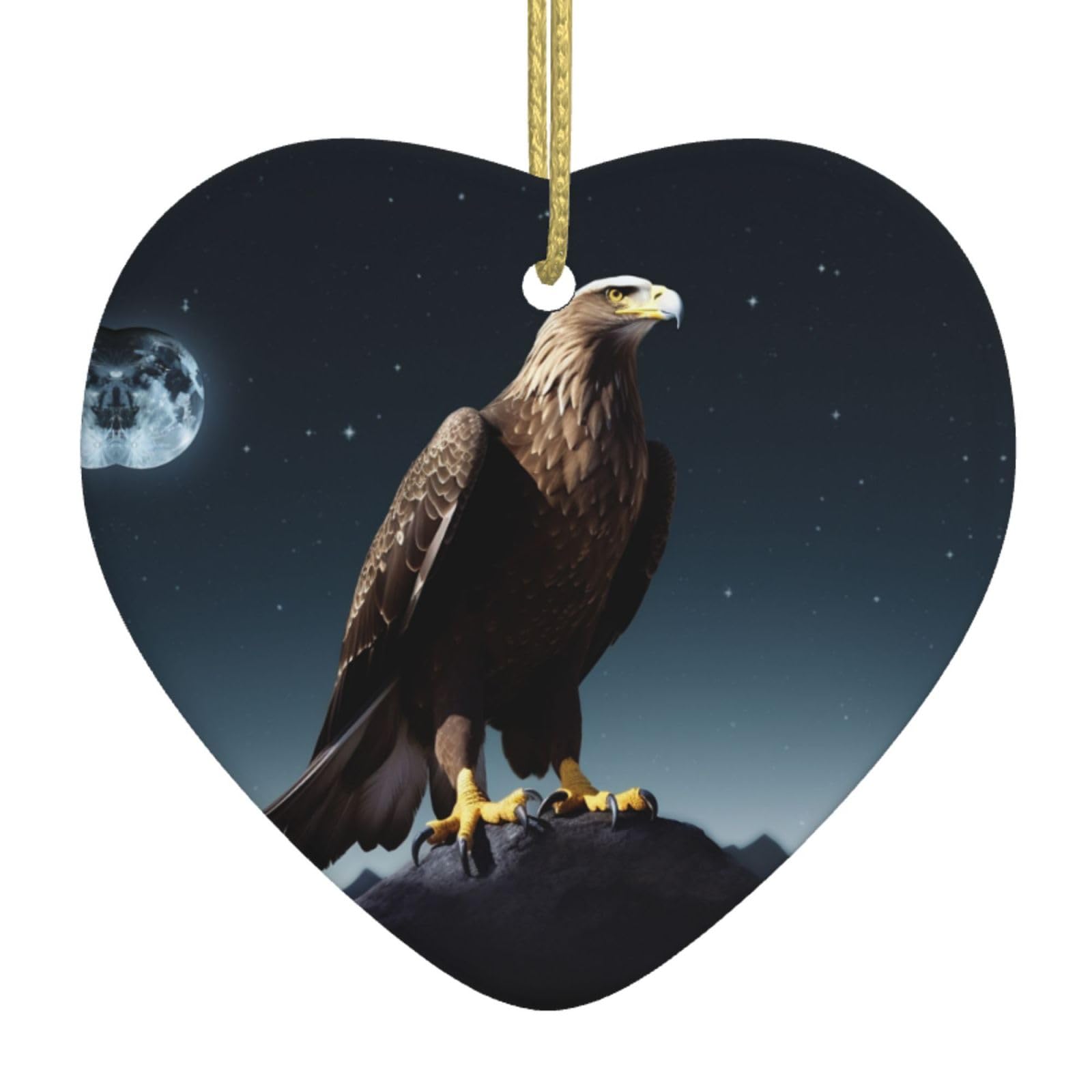 Ceramic Christmas Tree Hanging Ornaments with Gold Ropes Christmas Tree Decorations Heart Ceramic Eagle Under The Stars Pendant Keepsake Decorations for Holiday Xmas Gift Ideas