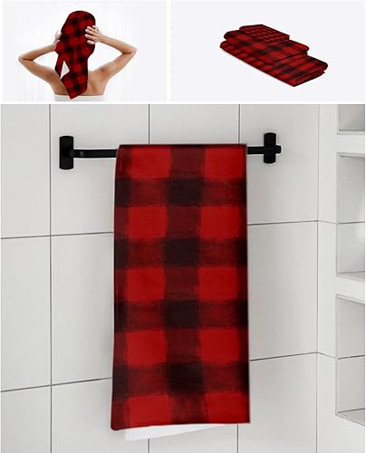 Miniatura 7 de Juego de toallas de baño a cuadros rojos y negros para baño, toallas de lujo, regalos para mujeres, de secado rápido, playa, cocina, mano, cabello,