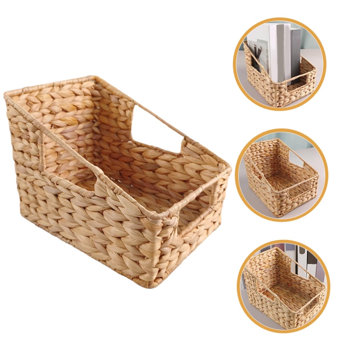 Alipis Cesto Portaoggetti in Giunco Naturale Manici su Tre Lati, Ampio Interno per Organizzazione Giocattoli e Carta, Design Intrecciato Elegante e Funzionale