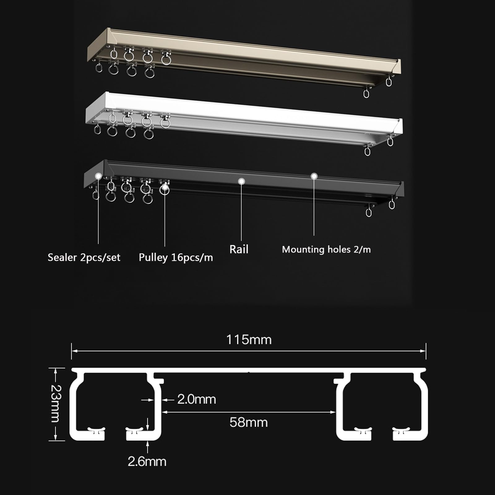 Heavy Du Double ain Track System - Riel doble de aluminio montado en el techo para separadores de habitaciones, ideal para sala de estar y dormitorio