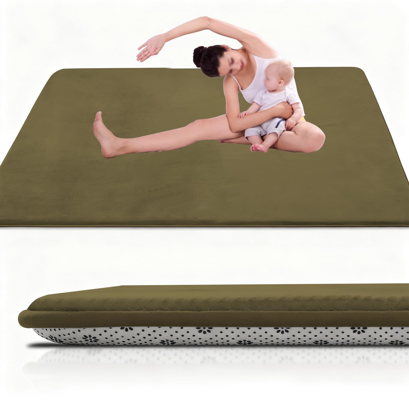 Tappeto Gioco Bambini 3 cm 150 x 200 cm Verde Militare, Pieghevole e Lavabile Tappetone Neonato con Fondo Antiscivolo Tappetino Gattonare Bambini in Velluto di Corallo per Gattonamento per Box