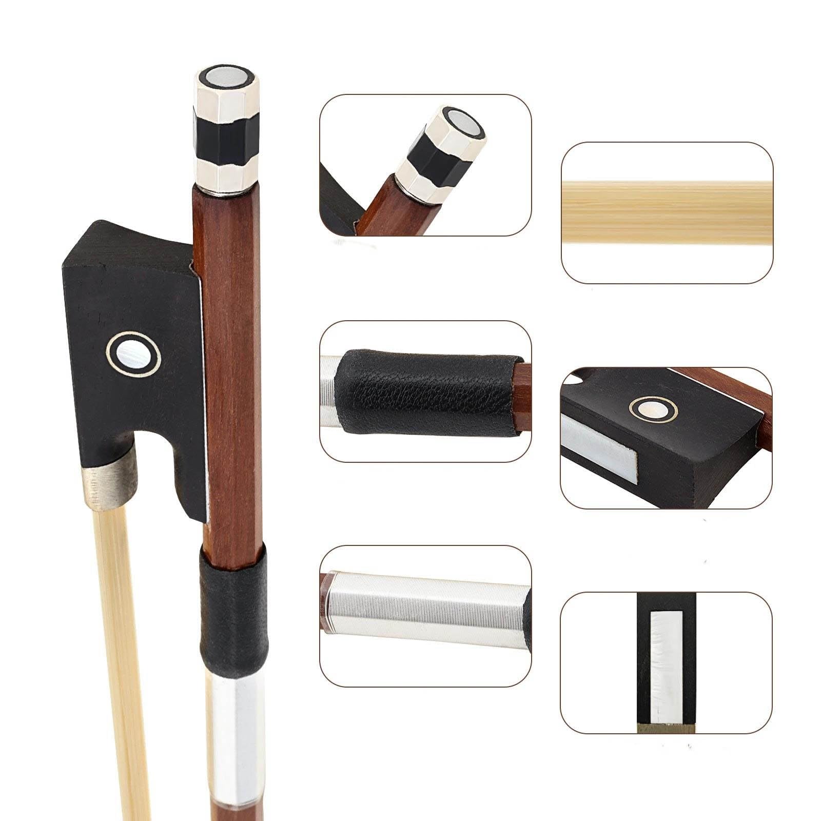 Geigenbogen Brasilholz weißes Rosshaar Ebenholz 4/4 Violine mit Hardcover Box Geige in voller Größe