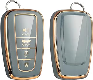 for Toyota Camry RAV4 Key Fob Cover,for Highlander Corolla Avalon C-HR Prius GT86 Key Fob Case Premium Soft TPU 360 Degree Protector Key Holder,Gray