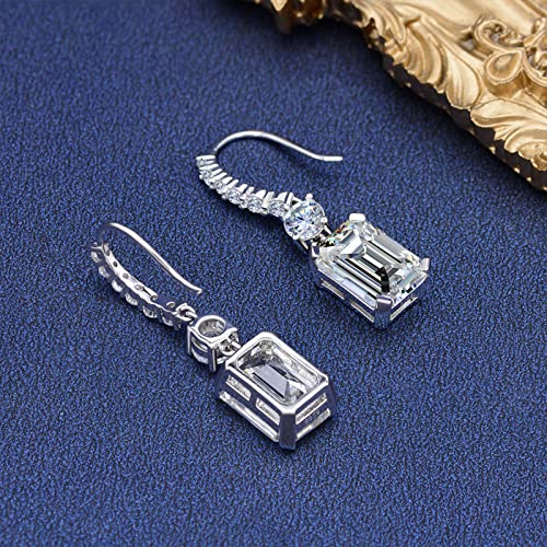 Sterling Silver Diamond Earrings for Women, Classic Emerald Cut 8Ct/Pair Lab Simulated Pink Diamond Dangle Earrings White Gold Plated Jewelry Gifts3