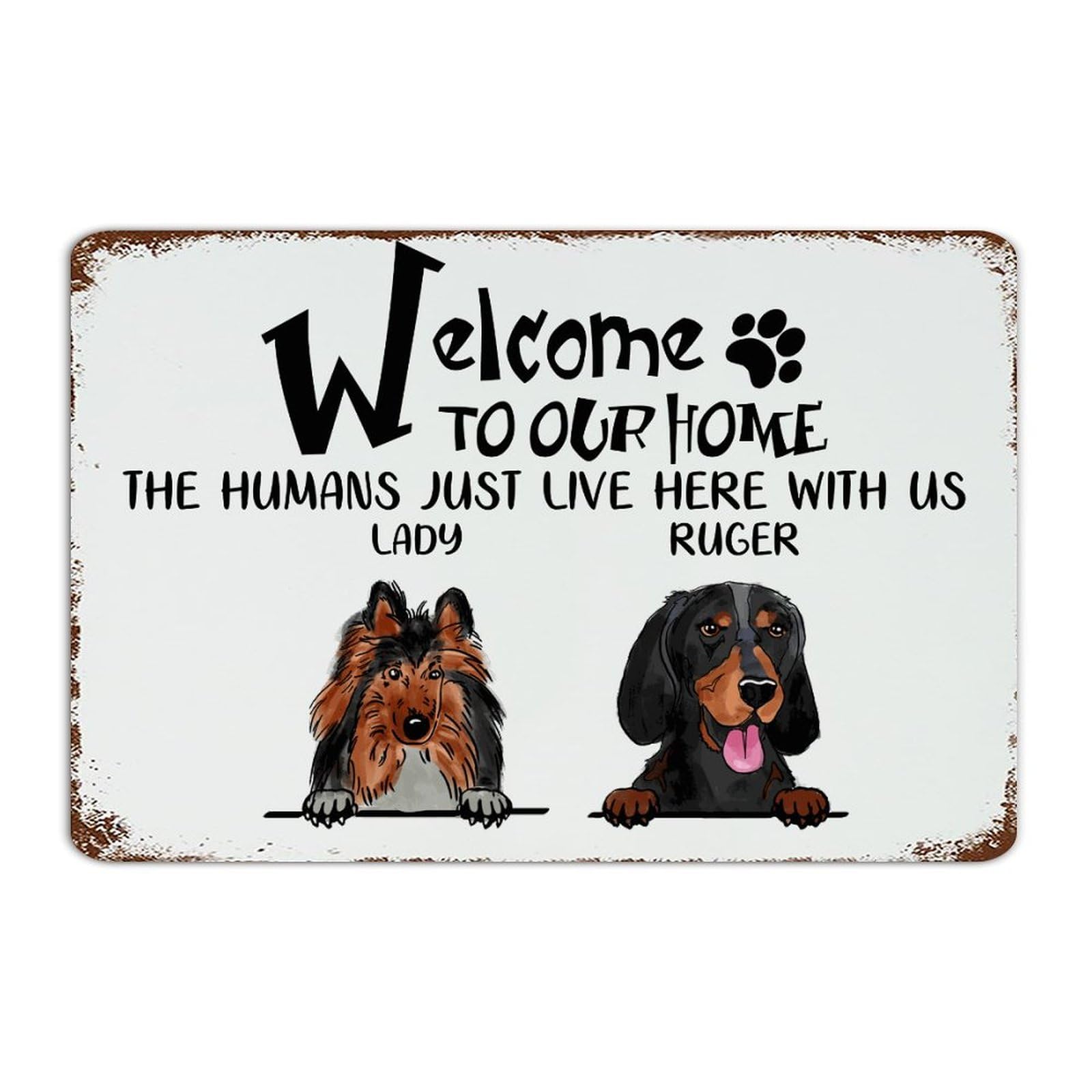 Plaque en métal rétro Welcome to Our Home cadeau idéal pour amoureux des animaux