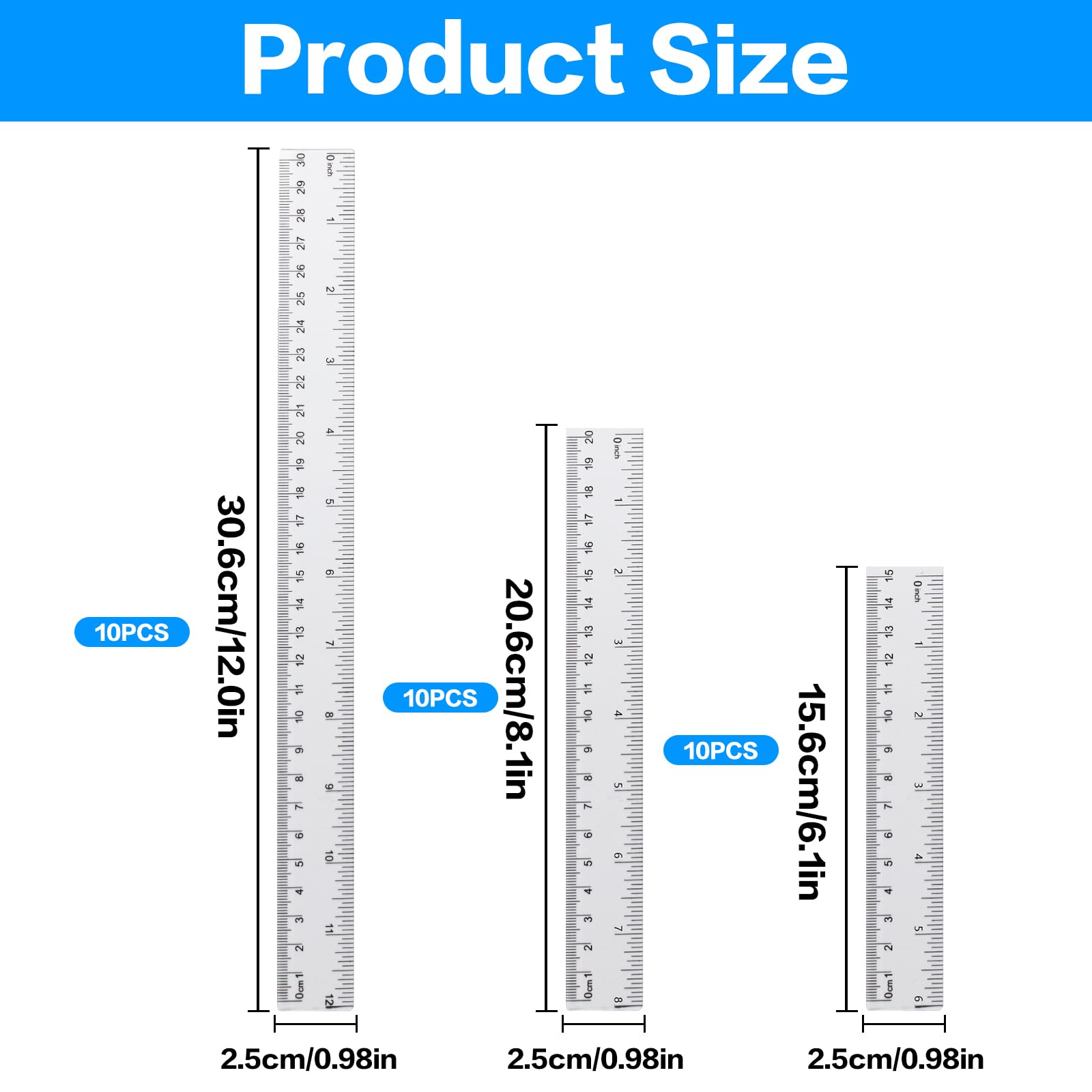 Lot De 30 Règles En Plastique Transparent - 15 Cm, 20 Cm, 30 Cm - Double échelle Cm Et Pouces