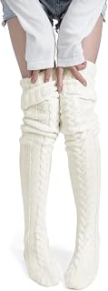 Pcavin Women's Cable Knit Thigh High Socks - Over Knee Boot Socks, Warm Stretchy Leg Warmers for Winter Fashion