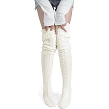 Women's Thigh High Socks Over the Knee Cable Knit Boot Socks, Warm Long Stockings Leg Warmers for Winter Outfits