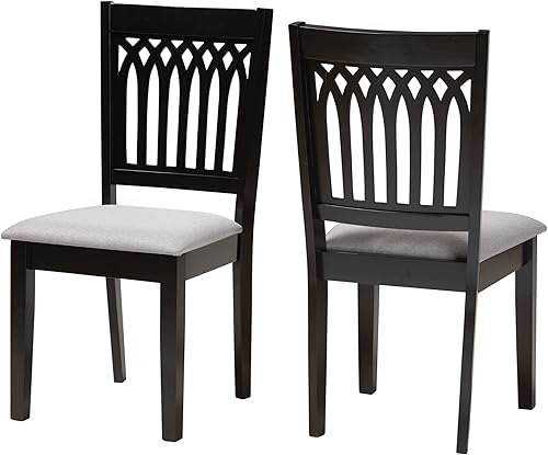 Miniatura 10 de Baxton Studio Genesis - Juego de 2 sillas de comedor, beige/marrón oscuro marrón, beige (Beige/Dark Brown),Gris/marrón nogal,gris/marrón