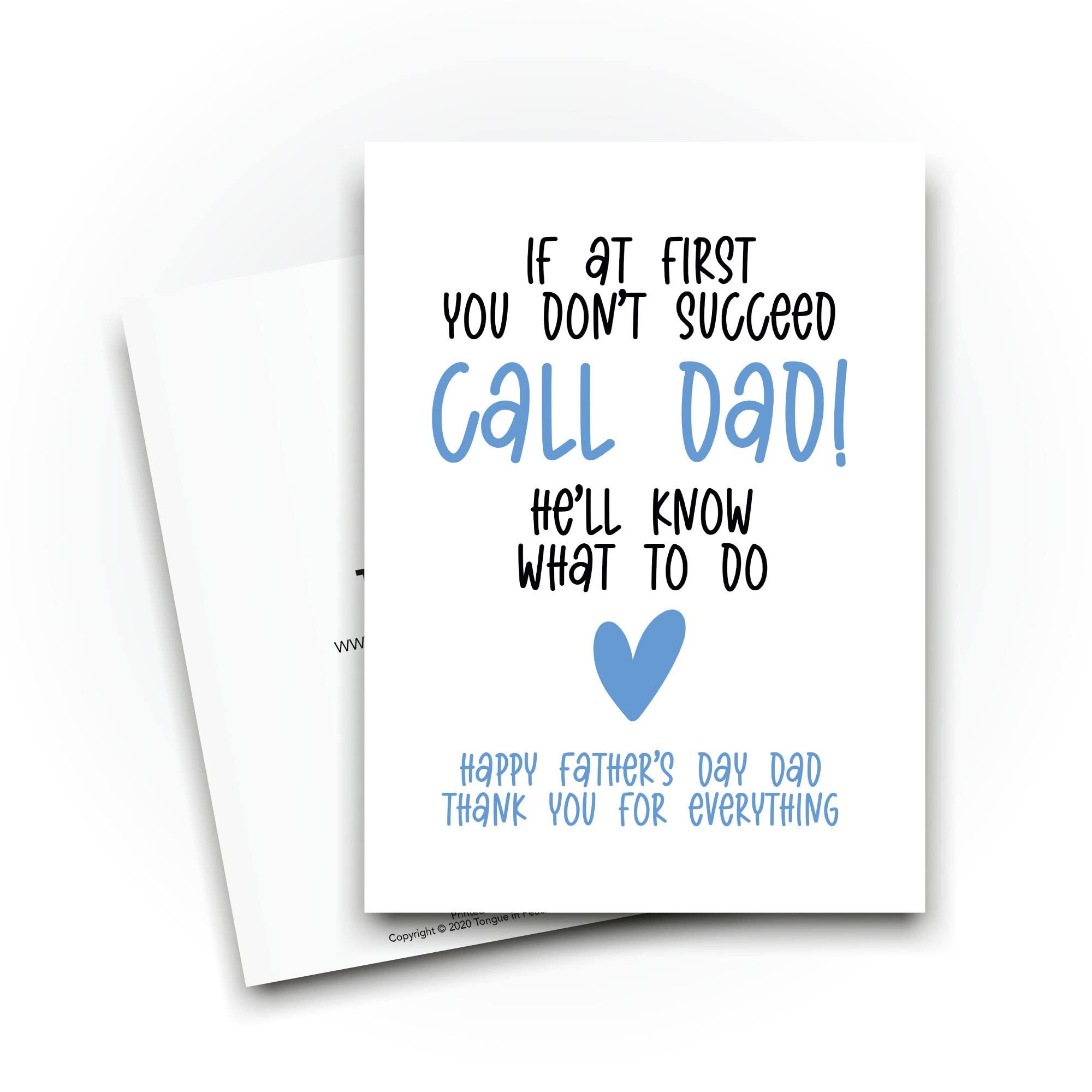 Cute Cards for Dad for Father's Day - If at First You Don't Succeed Call Dad - Thank you Dad - Dad Card - Best Dad Cards - CBH1665 - Image 3