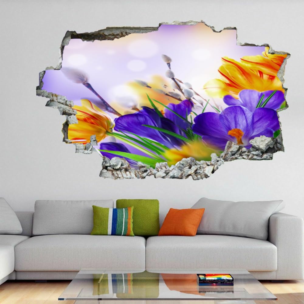Adesivi Murali 3D Fracassato Zafferano Decorazione Domestica Smontabile Del Vinile Del Tatuaggio Della Parete Natura Primaverile Decalcomanie Impermeabili Art For Kids Room Wall Decor 120x80cm