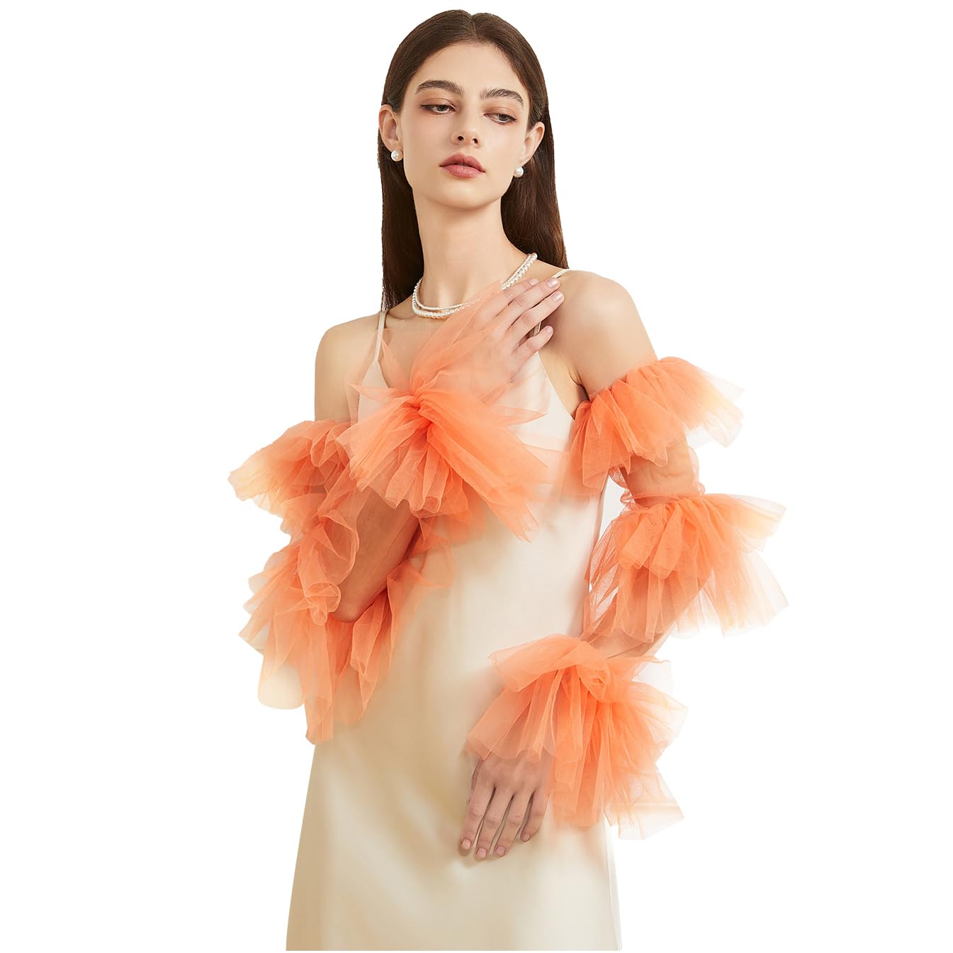 Huralona Women Long Puff Gloves Opera Velvet/Satin/Tulle Gloves Elbow Oversized Satin Ruffled Banquet Wedding Dance Party