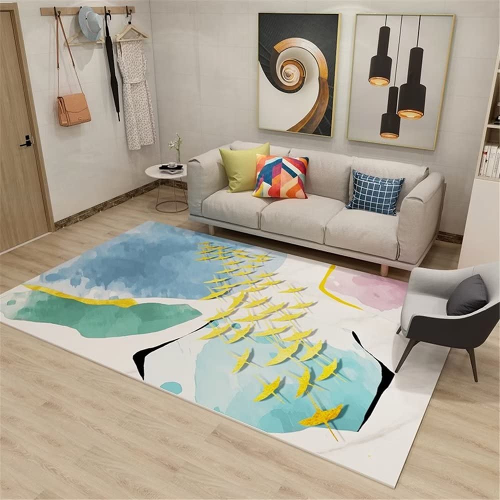 Tapis bleu abstrait moderne 120x160cm lavable en machine pour salon et bureau