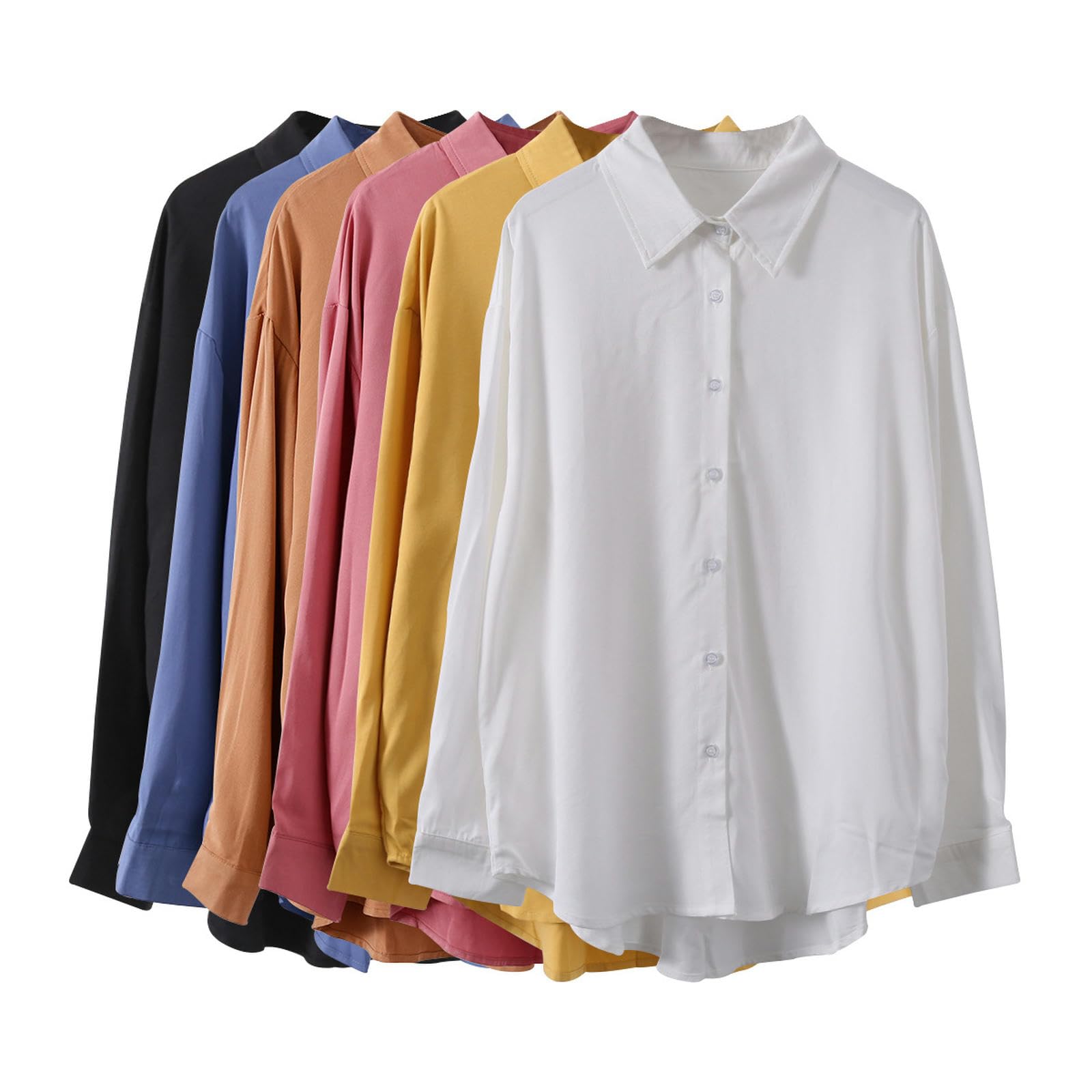 Camisa Blanca para Mujer, Camisa Holgada de Manga Larga con Capas, Color Naranja, Talla L