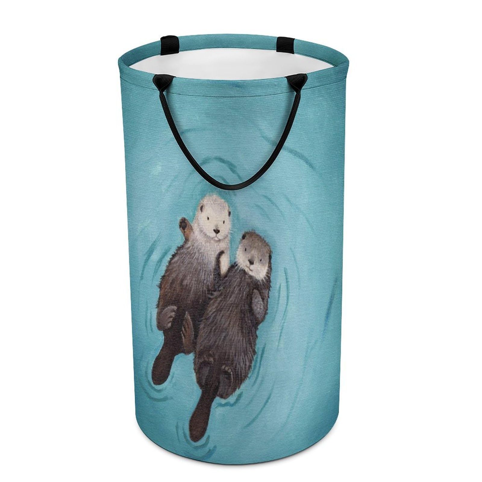 Otters Holding Hands Laundry Hamper Waterproof Polyester Laundry Baskets Collapsible Dirty Clothes Storage Basket Clothes Hampers with Sturdy Handles for Travel Bedroom