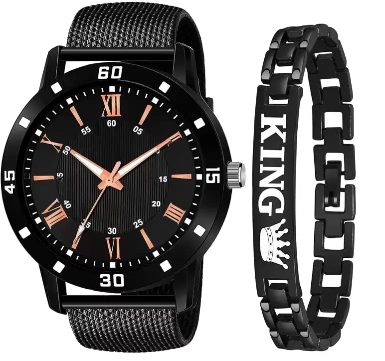 Evax Black Analog PU Strap and King Bracelet Combo Watch for Boy and Men (B09HL2HTXF) Amazon Price History, Amazon Price Tracker