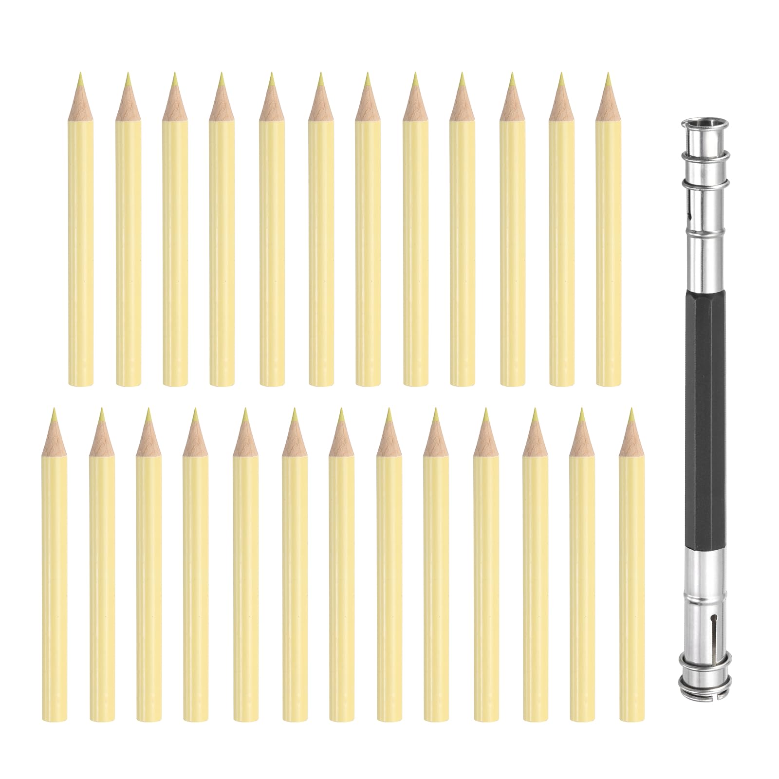 PATIKIL 25Pcs Mini Colored Pencils 8.5cm Coloring Pencils with Extender Pre Sharpened Wooden Oil Based Drawing Art Supplies or Drawing Sketching Painting, Yellow