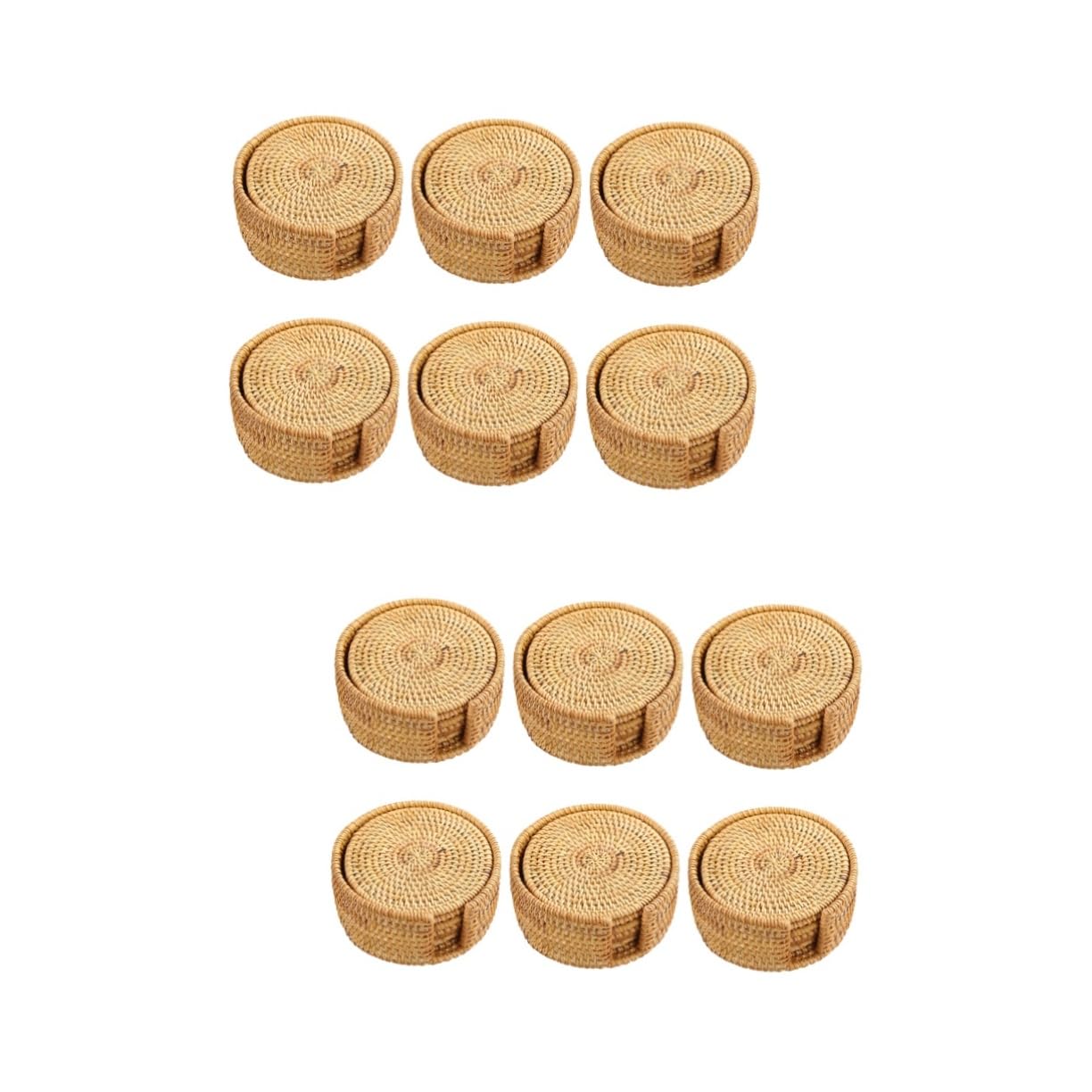 Amosfun 12 STK Untersetzer aus Holz Korbuntersetzer rund Getränkeuntersetzer aus Seegras Tassenuntersetzer aus Rattan Untersetzer für Getränke Kork Tischsets Teetassenpads Hölzern