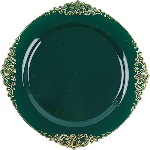 Miniatura 168 de Efavormart - Paquete de 10 platos llanos redondos de plástico de 10 pulgadas en verde salvia vintage, platos desechables barrocos en relieve
