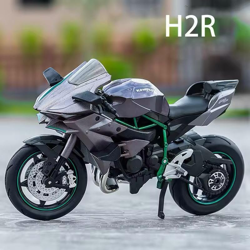 Image of Compatible for 1:12 Kavasaki Ninja H2R Motorcycle DieCast Model, Suspension and Hand Free Roller, Toy Motorcycle Collection with Music Lighting Toy for Kids (Ninja Kawasaki -Black)