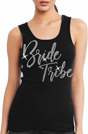Bridal Party Shirts for Bachelorette - Real Crystal Rhinestone Glam Bride Tribe Tank Top - Bridal Shower Favors - Large - Black TankGlmBT RS Blk/Lrg