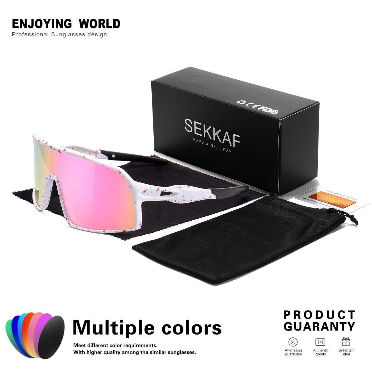SEKKAF Lunettes de soleil de sport polarisées pour homme et femme, lunettes de cyclisme, protection UV pour VTT, course, pêche